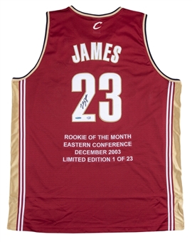 LeBron James Signed Cleveland Cavaliers Rookie of The Month Embroidered Road Jersey (#4/23) (UDA)